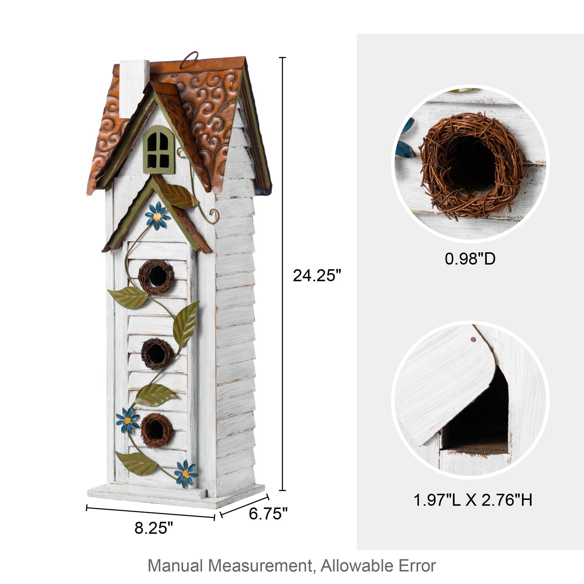 Glitzhome® 24.25" Oversized Washed White 3-Tiered Solid Wood Villa Birdhouse